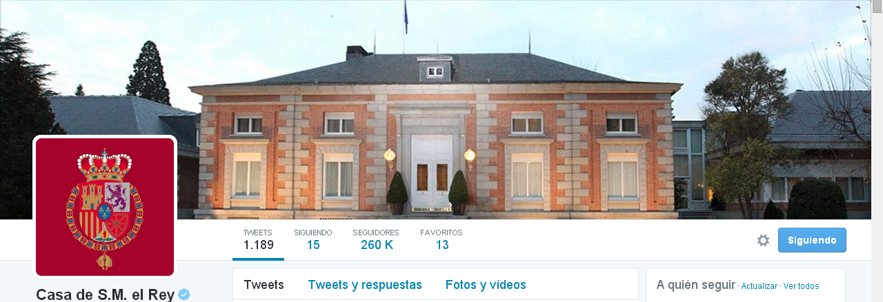 Captura de pantalla del perfil oficial de Casa Real en Twitter. 