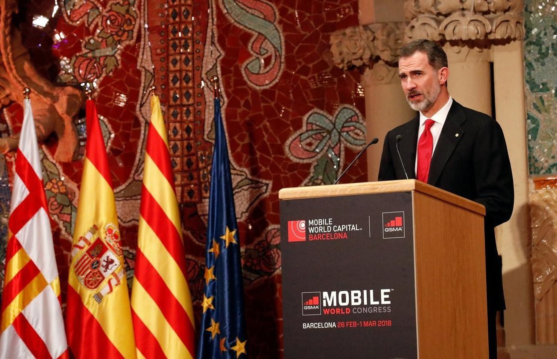 El rey durante su intervención en el Mobile World Congress 2018