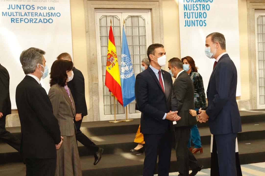 Felipe VI y Pedro Sánchez en el acto conmemorativo del 75º aniversario de Naciones Unidas
