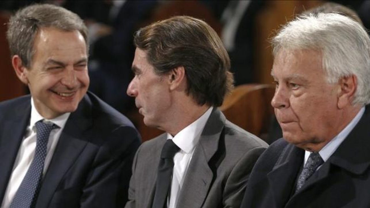 Los ex presidentes Felipe González, José María Aznar y José Luis Rodríguez Zapatero.