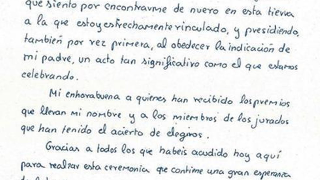 Manuscrito del primer discurso de don Felipe en Oviedo.