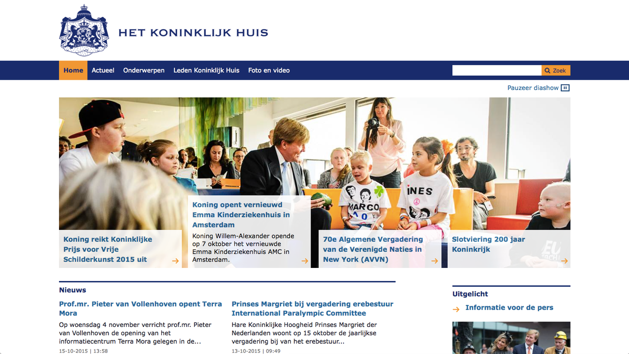 Portada de la nueva web de la casa real de Holanda.
