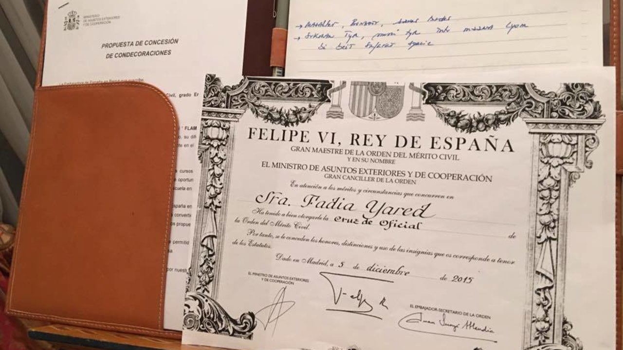 Diploma de la Orden al Mérito Civil para Faria Yared.