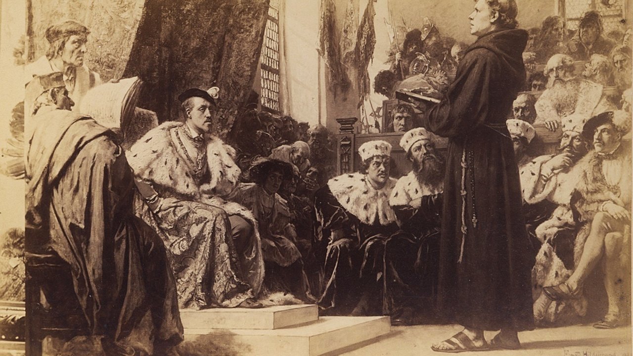 Martín Lutero comparece ante el emperador Carlos V, en un grabado de la época.