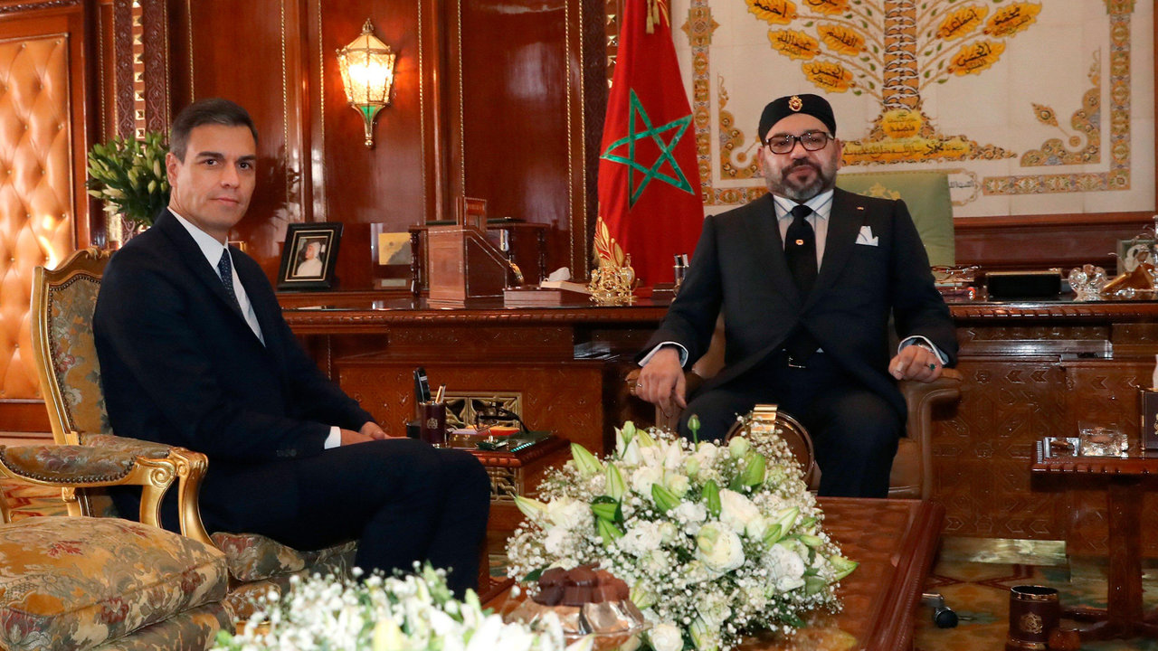 El presidente Pedro Sánchez, durante su entrevista con el rey Mohammed VI