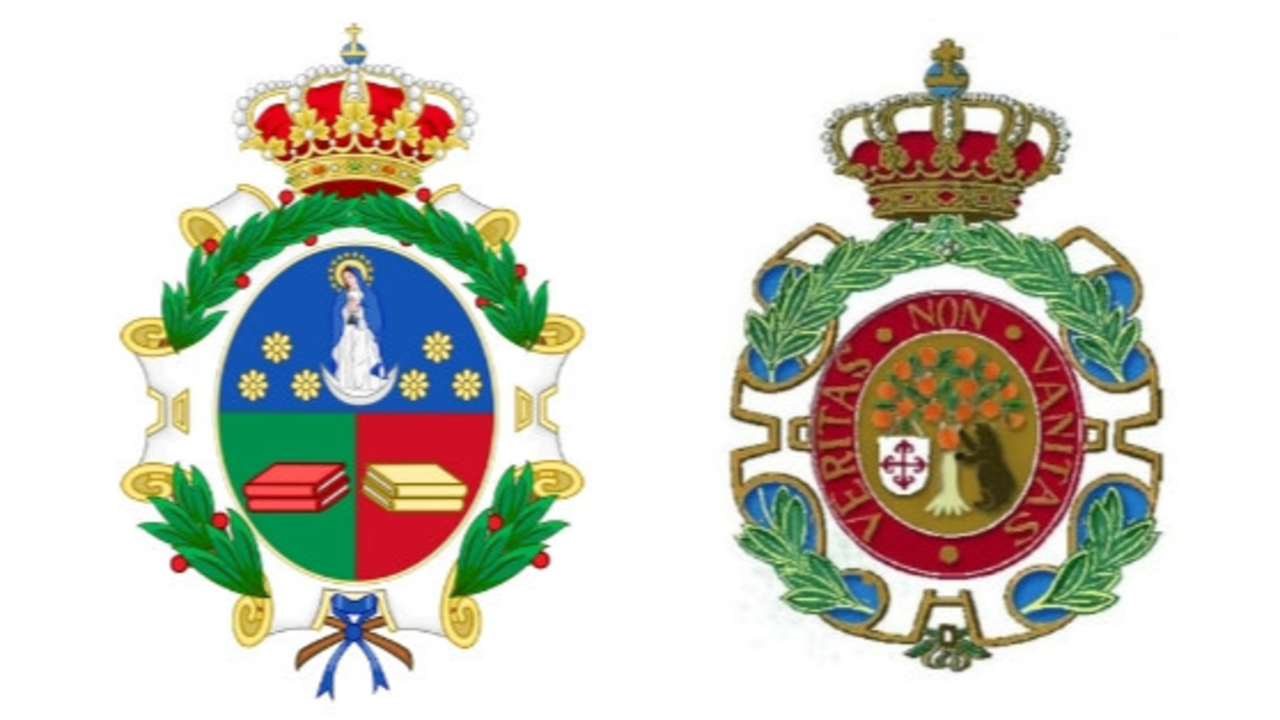 Escudos de la Real Academia de Jurisprudencia y Legislación y de la Real Academia de Heráldica y Genealogía.