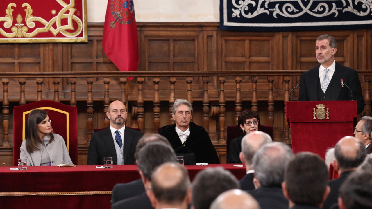 Felipe VI, durante su discurso en la entrega del Premio Cervantes 2018.