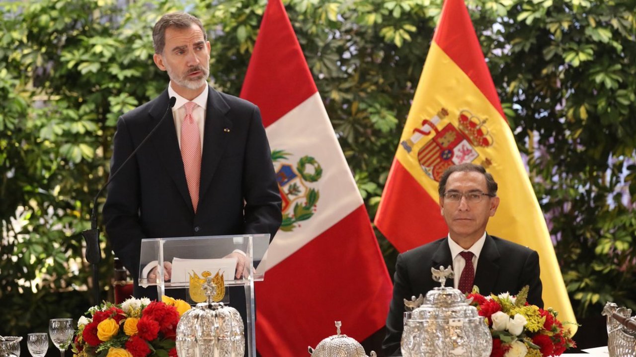 Felipe VI, durante su discurso en presencia del presidente de Perú, MArtín Vizcarra.
