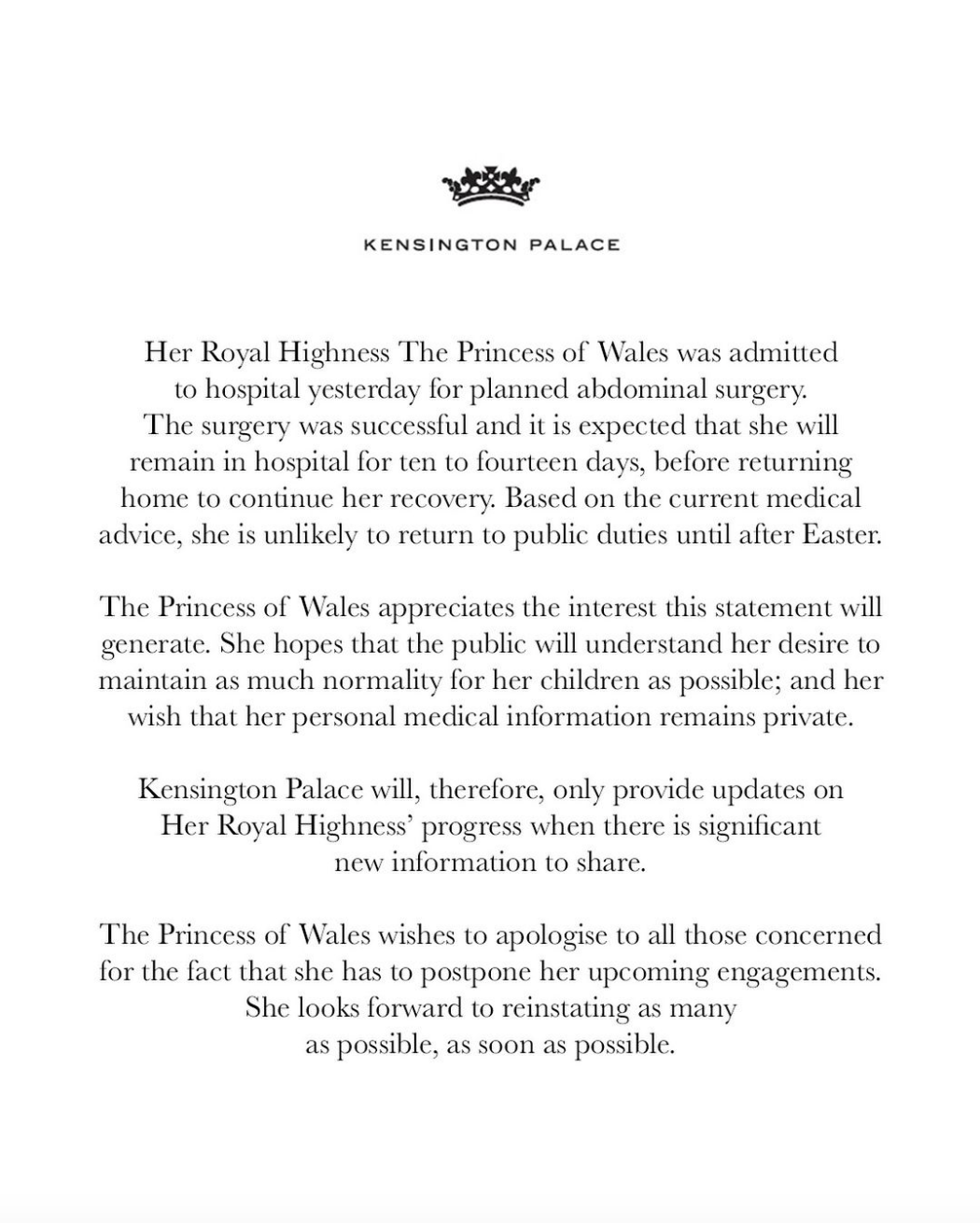 Comunicado de los príncipes de Gales.