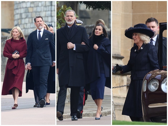 Algunos de los asistentes al homenaje a Constantino de Grecia que la Familia Real Británica ha celebrado en la capilla de San Jorge en el Palacio de Windsor 